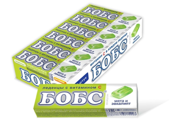 Леденцы БОБС мята с эвкалиптом с витамином С 35гр*12шт (24бл)  BS-3-1