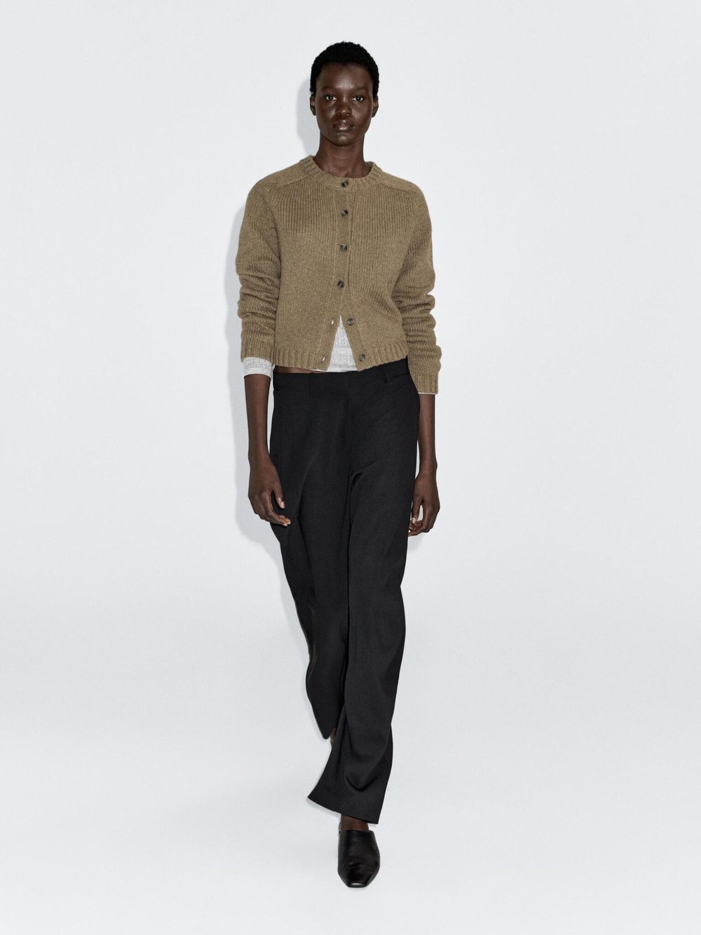 Massimo Dutti Кардиган из 100% шерсти с рукавами реглан, светло-зеленый