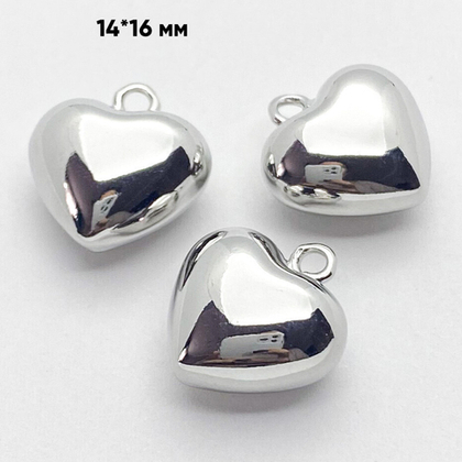 Подвеска Сердце, цвет серебро (родий), размер 15*17 мм, цена за 1 шт