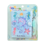 Блокнот детский Basir на кнопке, с ручкой, формат А7, серия "Морской конёк", переплет ПВХ, 10.5*8 см, 48 листов, 2 цвета ассорти