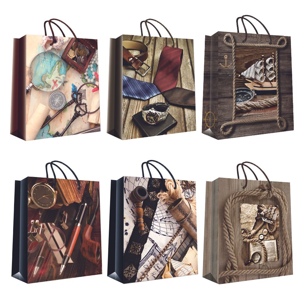 Пакеты подарочные бумажные "Мужской ассорти" 26х32+10см (1/20шт)