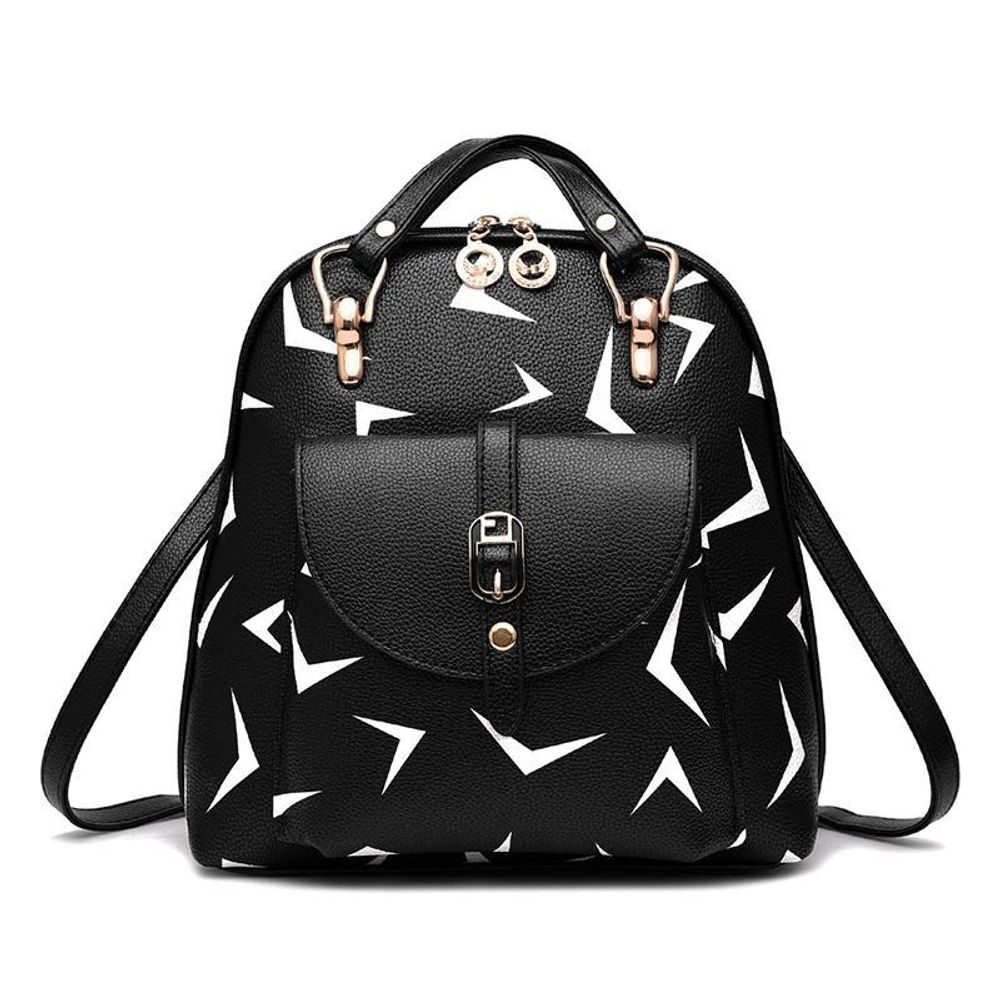 Средний стильный женский повседневный рюкзак черного цвета с рисунком из экокожи Dublecity 4698-4