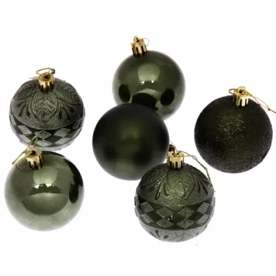 Новогодние шары 6 см (набор 6 шт) «Микс фактур», изумруд
