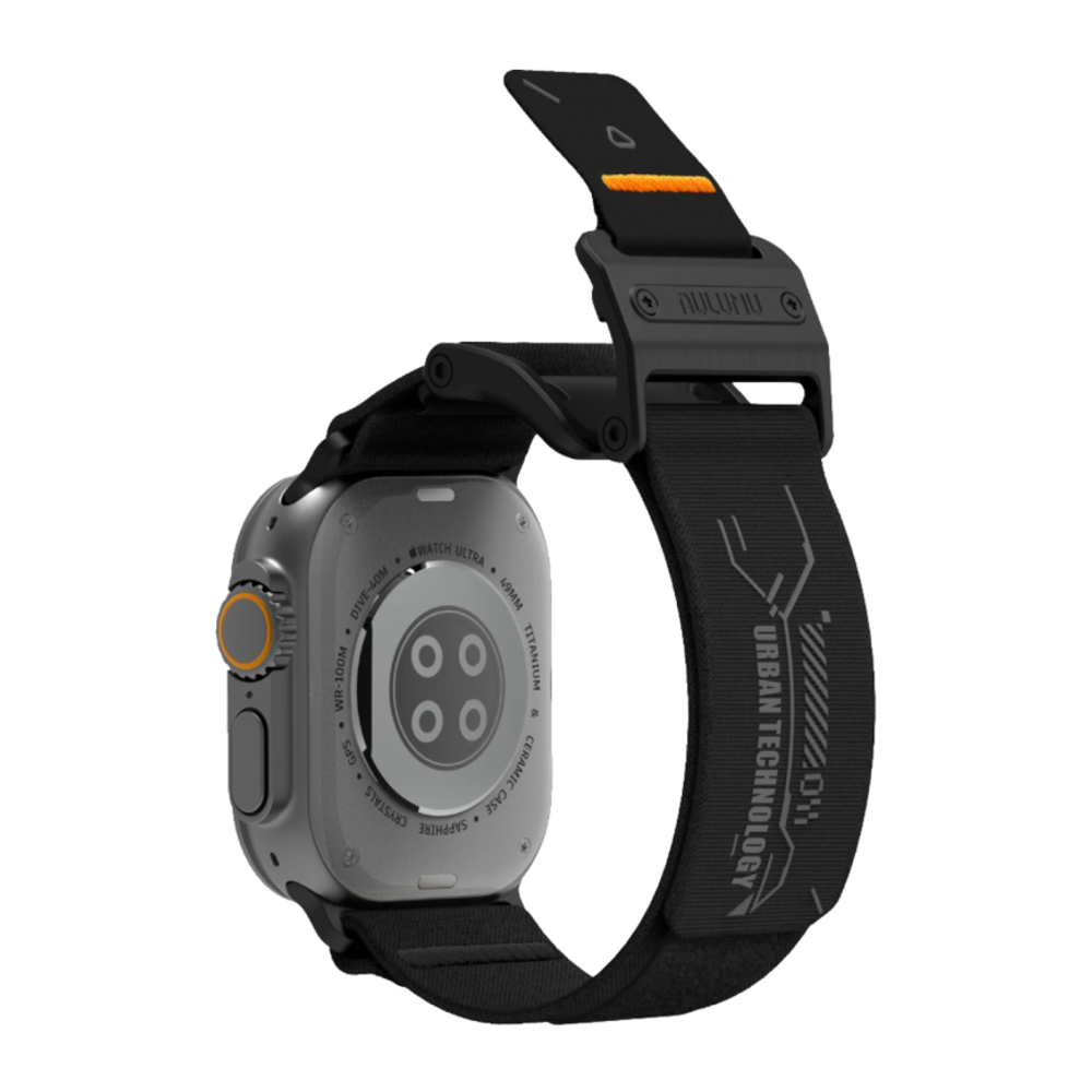 Нейлоновый браслет Aulumu A11 для Apple Watch 44, 45, 46 мм и Ultra 2–3 Браслет в футуристическом стиле с вельветоподобной отделкой, текстильной застёжкой и магнитной пряжкой из нержавеющей стали. На запястье обхватом 145–225 мм