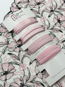 Вышивка на сетке телесная с нежно-розовым и черным неэластичная ширина 23 см