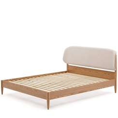Кровать Octavia 160x200 см из ясеневой фанеры с белым мягким изголовьем 