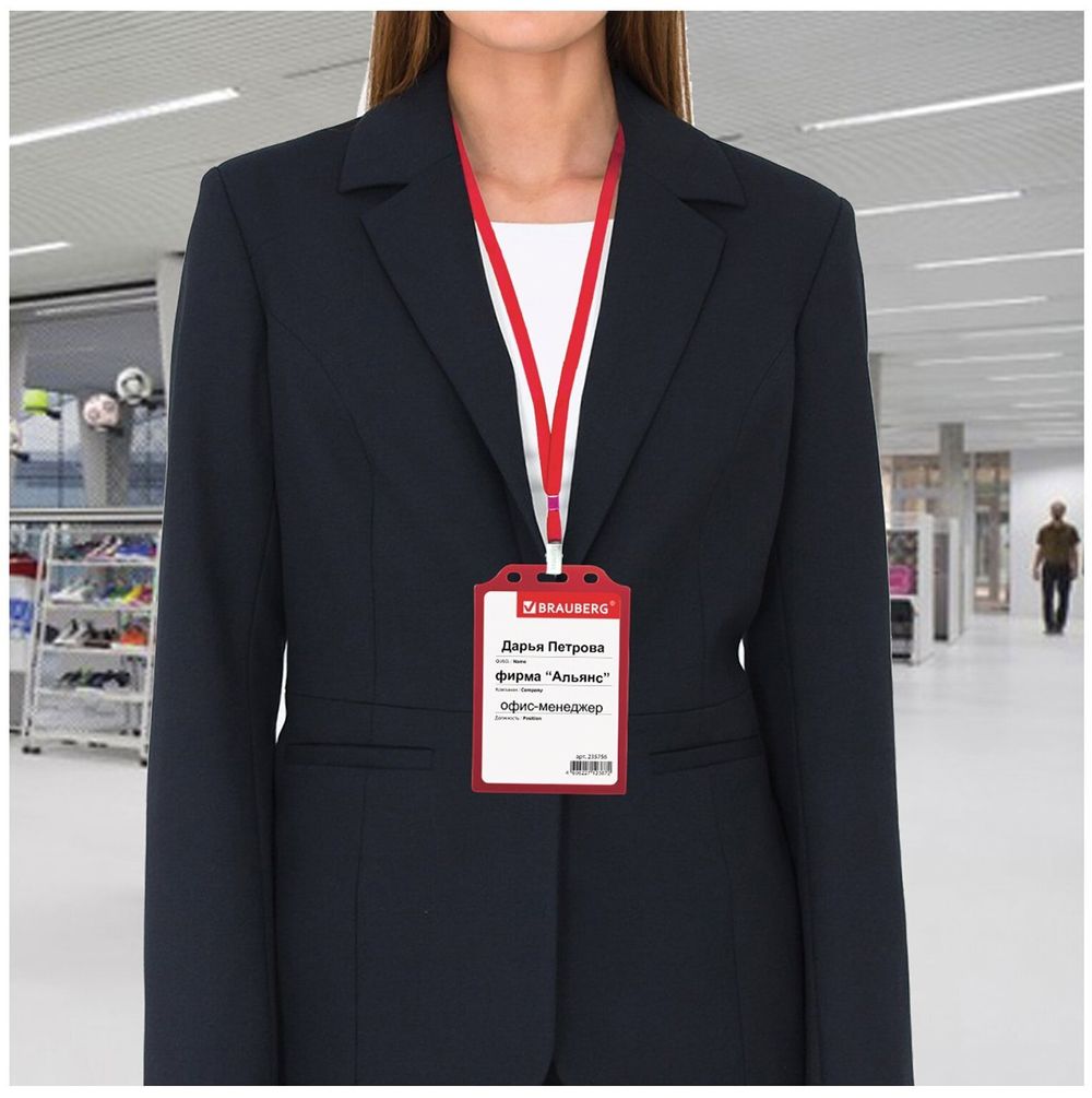 Бейдж вертикальный жесткокаркасный (105х75 мм), без держателя, КРАСНЫЙ, BRAUBERG, 235756