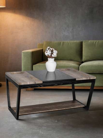 Стол журнальный BeautyStyle 33 дуб крымский состаренный/венге/стекло черное