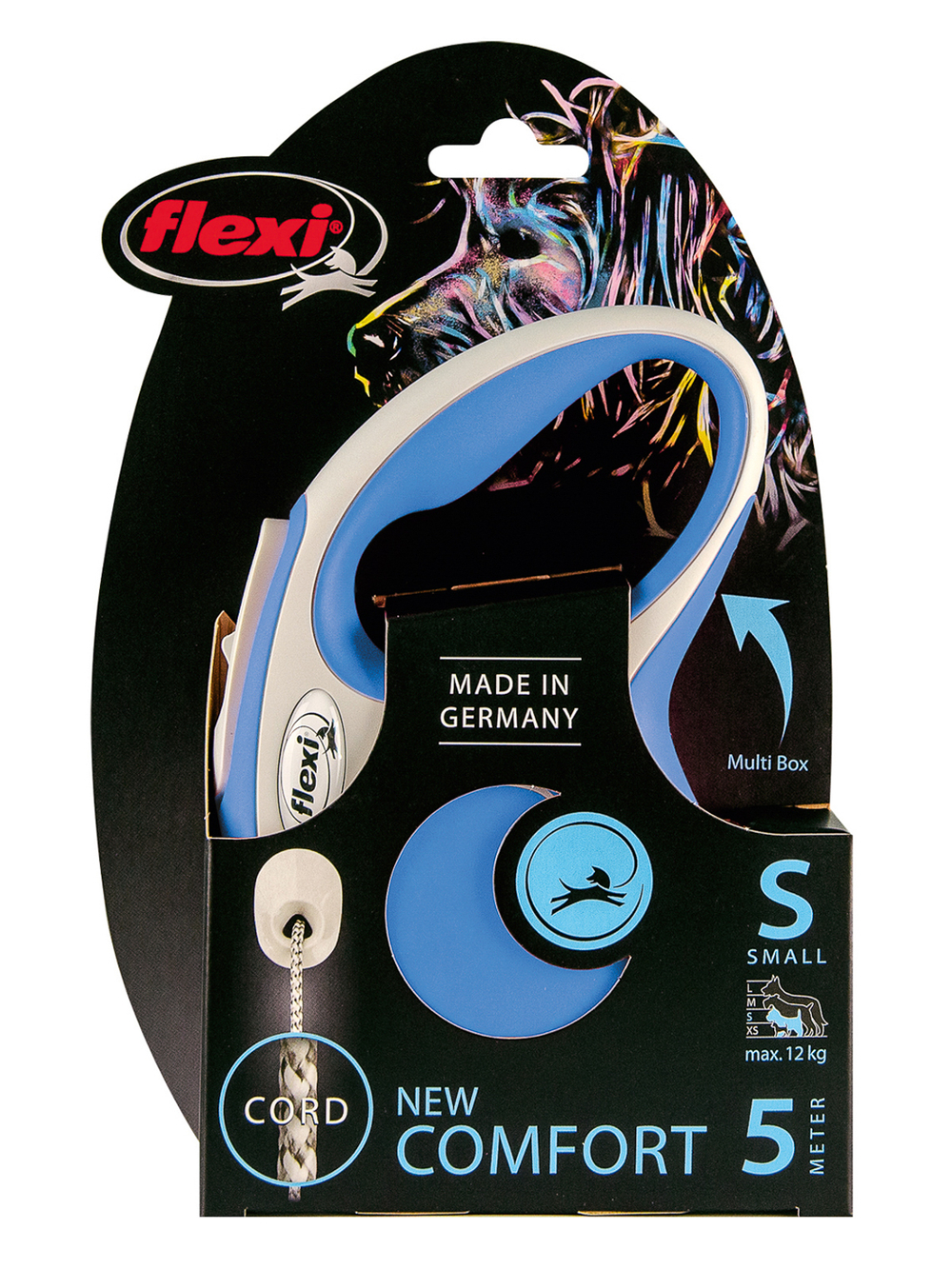 Поводок-рулетка Flexi New Comfort S. Трос 5 м. для собак до 12 кг. Синий