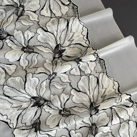 Кружево эластичное молочное/черное 21 см, Китай