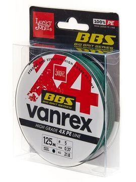 Леска плетёная Lucky John Vanrex BBS х4 BRAID Moss Green 125 м, 0,37 мм