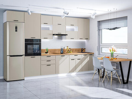 Прямая модульная кухня Фрейм-04 Cream Silk - Белый 2340*3600*600