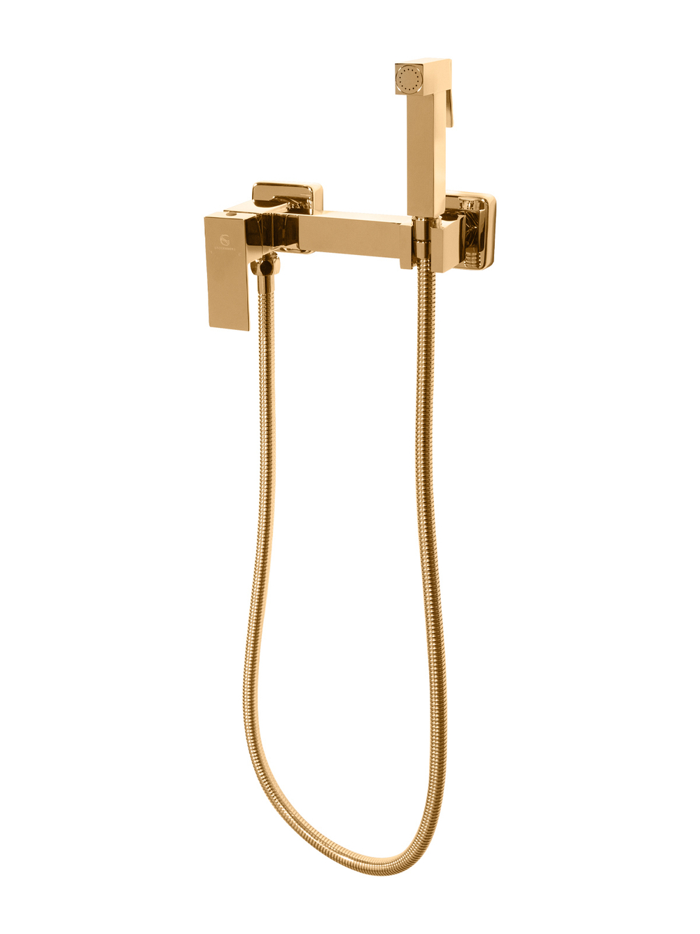 Смеситель с гигиеническим душем из латуни "Groсenberg" (квадрат, золото)