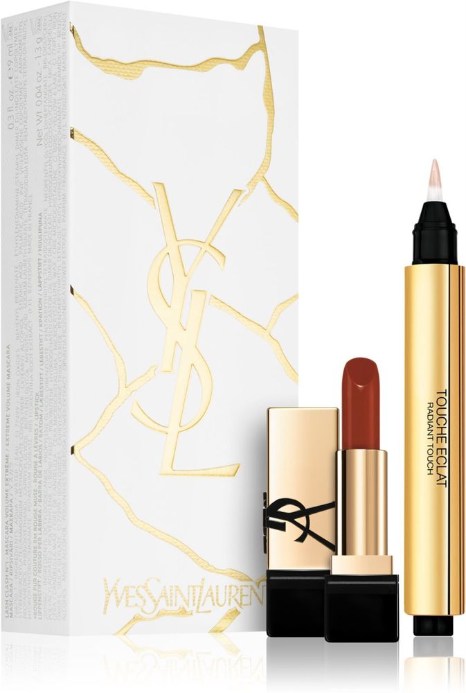 Yves Saint Laurent 2 Ivoire Lumière / светящаяся Ivory highlighter pen with light-reflecting pigments for all skin types 2.5 ml + Rouge Pur Couture lipstick mini 1.3 g Touche Éclat Radiant Touch