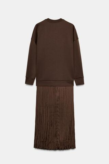 ZARA КОНТРАСТНОЕ ПЛАТЬЕ, КОРИЧНЕВЫЙ