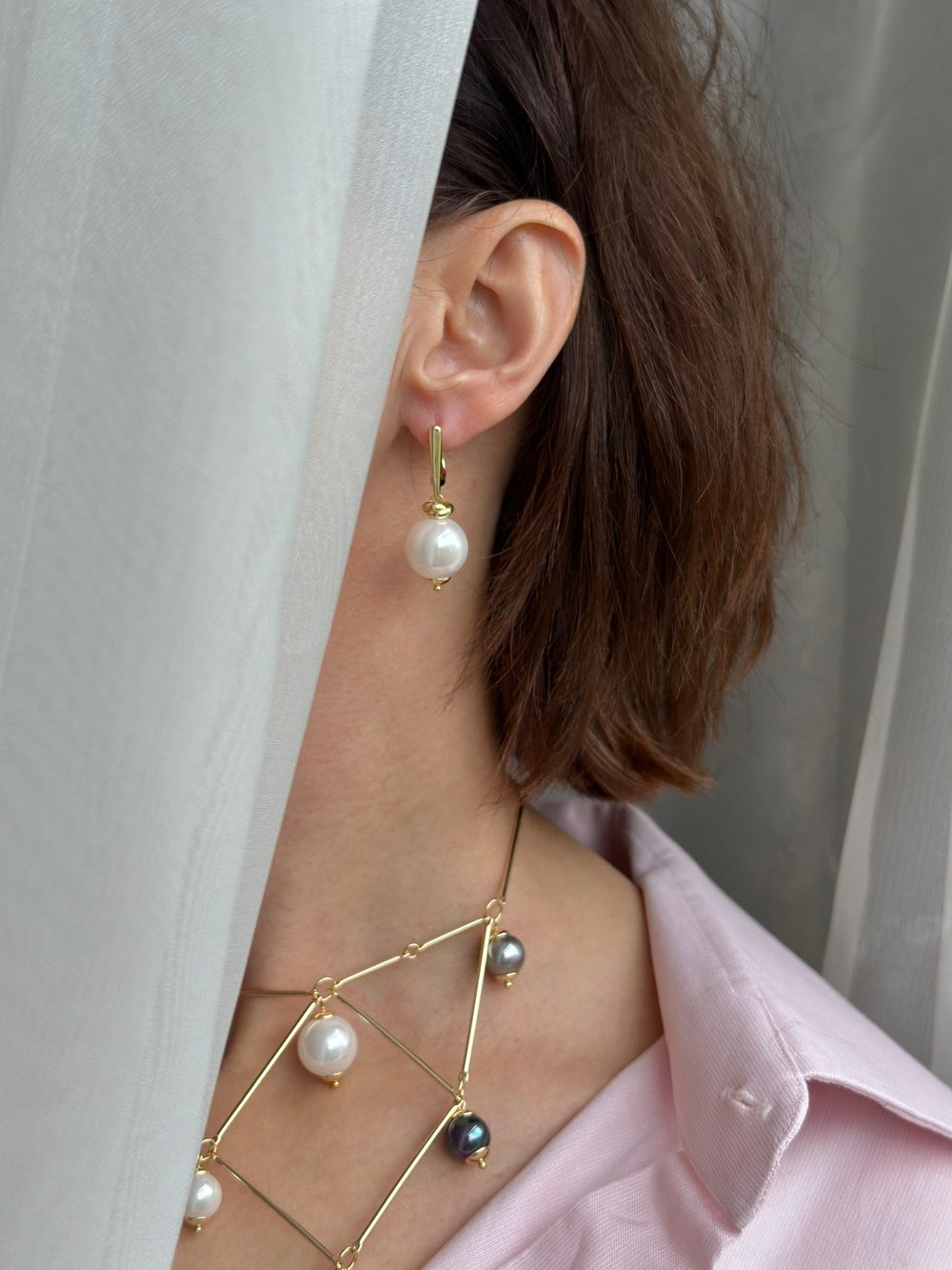 Колье "Ренессанс" с кристаллом Swarovski и жемчугом Майорка, оттенок золото