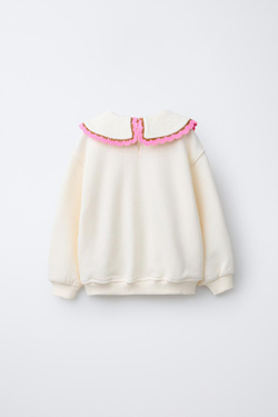 ZARA ТОЛСТОВКА С ВОРОТНИКОМ ИЗ КРУЖЕВА КРОШЕ, ЭКРЮ