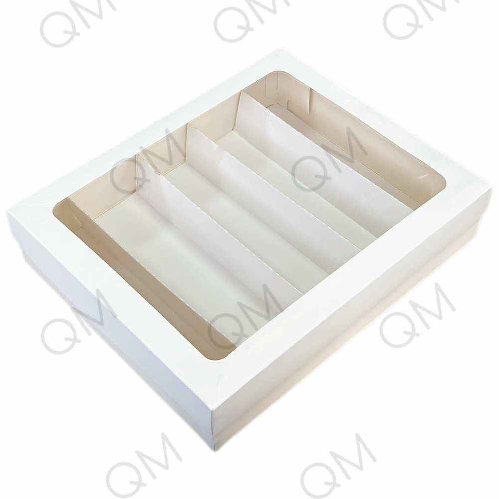 Коробка для макарон и др. кондитерских изделий с окошком и ложементом 265*215*55 мм (белый)