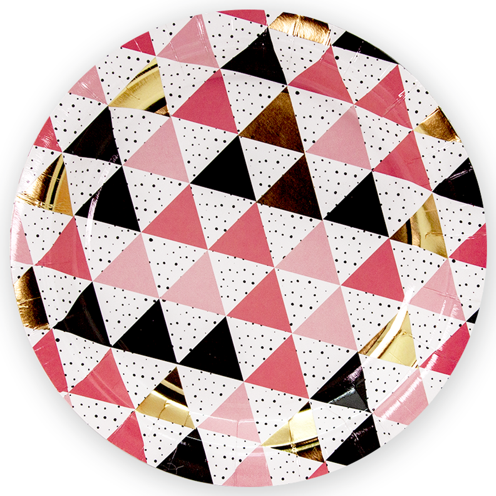 Тарелки 23 см., Геометрия треугольников, Розовый, 6 шт.