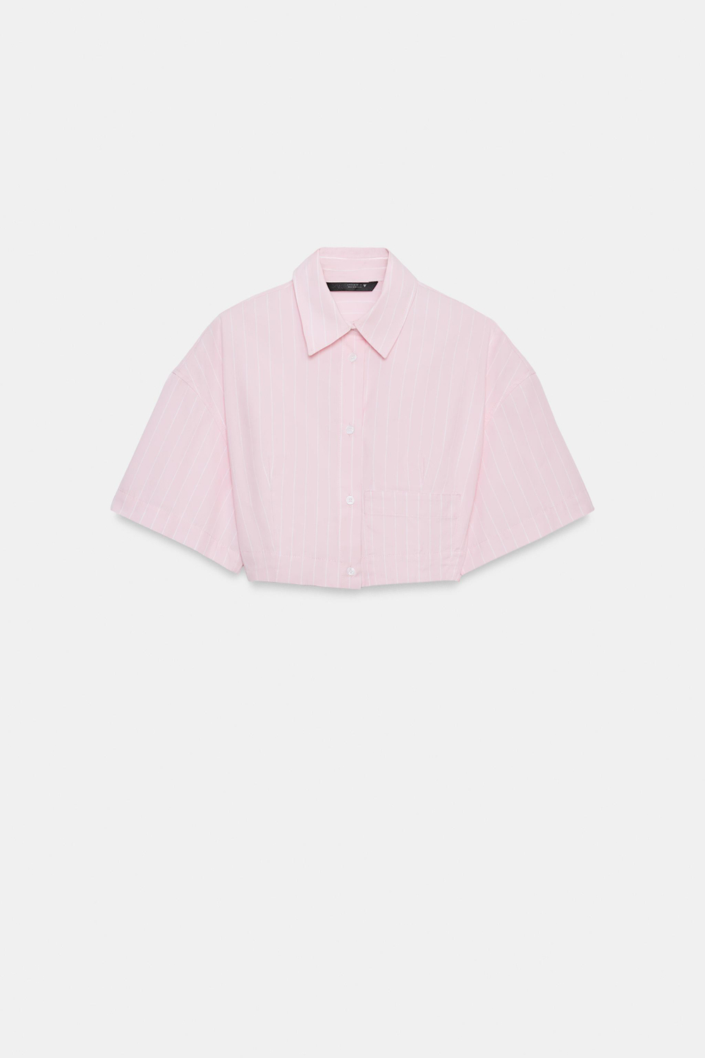 ZARA УКОРОЧЕННАЯ РУБАШКА ИЗ ПОПЛИНА В ПОЛОСКУ, РОЗОВЫЙ/БЕЛЫЙ