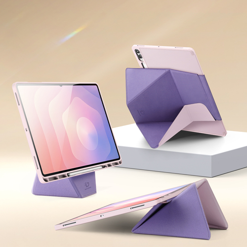 Складной чехол книжка розового цвета для Samsung Galaxy Tab S11 Ultra, S10 Ultra, S9 Ultra, серия Vers Series от Dux Ducis