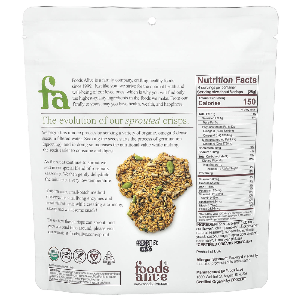 Foods Alive, Хрустящие чипсы, розмарин, 113 г (4 унции)
