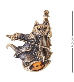 AM-4149 Брошь «Кот Моцарт» (латунь, янтарь)