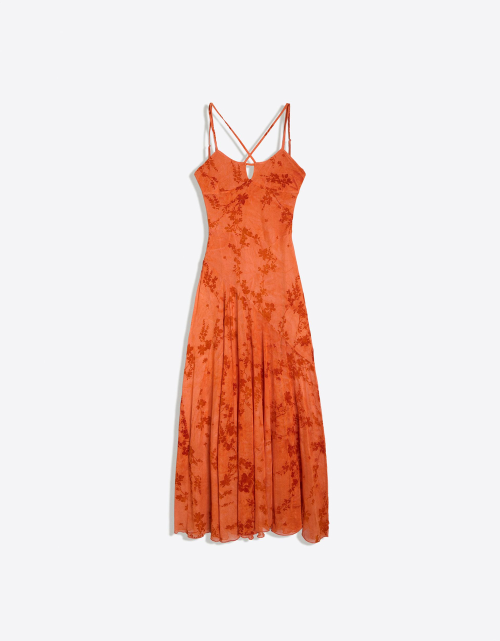 ПЛАТЬЕ ИЗ ТЮЛЯ С МИДИ-ПОДОЛОМ И ФЛОКОВЫМ УЗОРОМ - BERSHKA