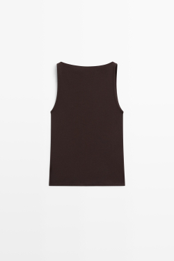 Massimo Dutti Хлопковая футболка с квадратным вырезом, коричневый
