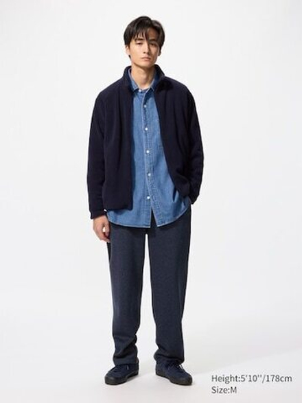 UNIQLO ФЛИСОВЫЕ БРЮКИ ДЛИНОЙ ДО ЩИКОЛОТКИ, СИНИЙ