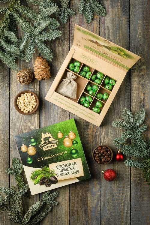 Сосновая шишка в шоколаде с Новым годом / коробка / 120 гр / ТМ Территория Тайги