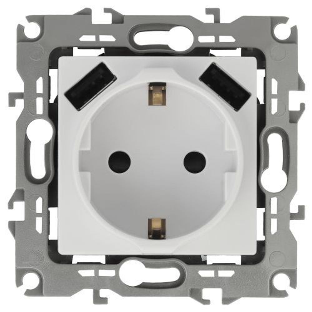 Розетка 16А 250В 2P+E с 2хUSB 5В-3А защ. шторки Эра12 бел. 12-4109-01 ЭРА Б0047840