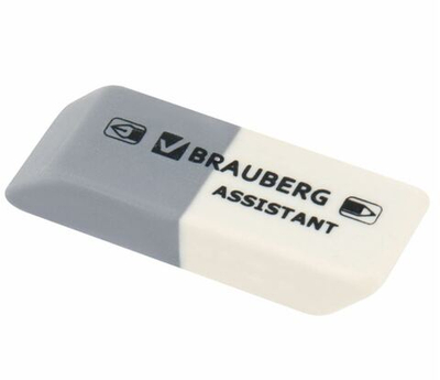 Ластик BRAUBERG "Assistant", 41х14х8 мм, серо-белый, прямоугольный, скошенные края, 222461