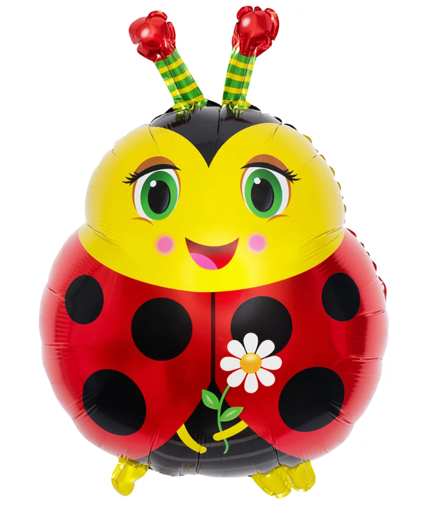 Шар с клапаном (16''/41 см) Мини-фигура, Божья коровка с цветком, 1 шт.