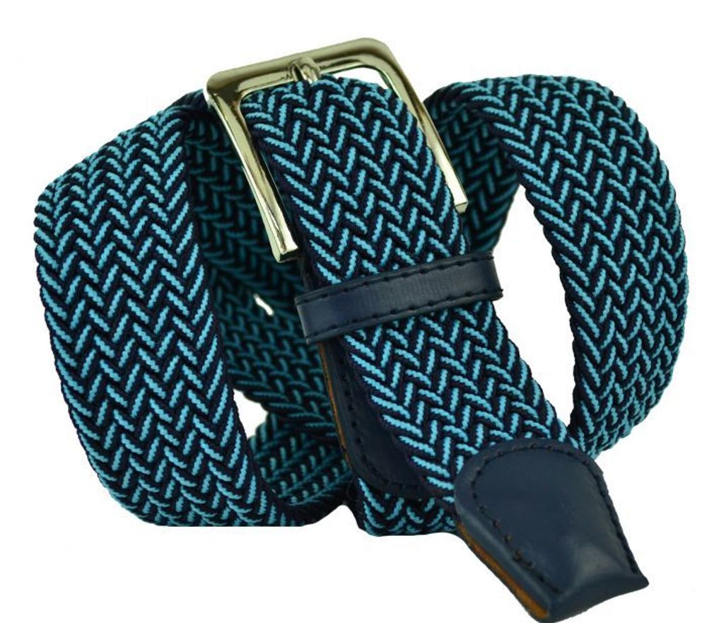 Ремень-резинка текстильный эластичный брючный чёрно-голубой (металлик) 35 мм 35Rezinka-114