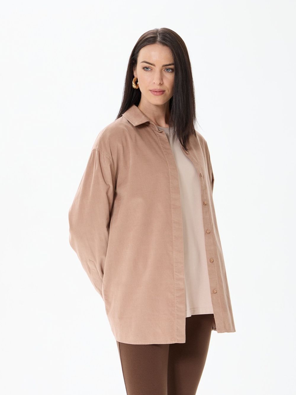 Рубашка Хельсинки удлиненная бежевый вельвет