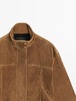 Massimo Dutti Короткий замшевый бомбер, цвет верблюжьей шерсти