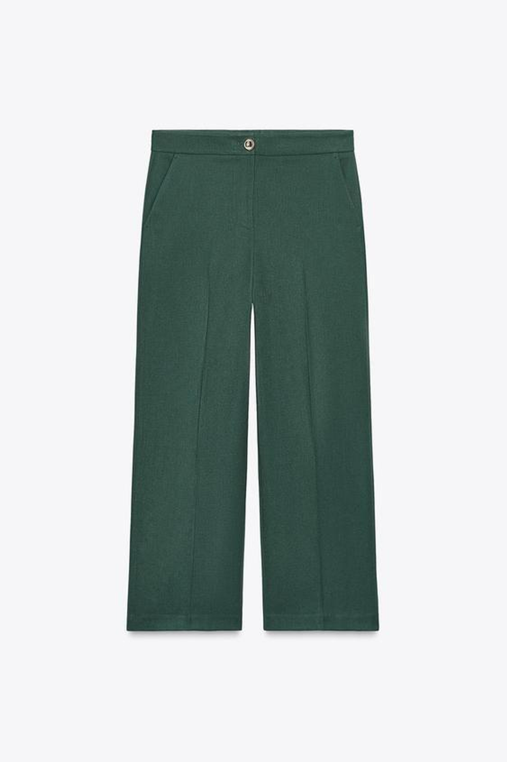 ZARA БРЮКИ-КЮЛОТЫ С ВЫСОКОЙ ПОСАДКОЙ, ТЕМНО-ЗЕЛЕНЫЙ