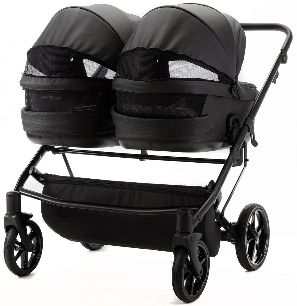Детская коляска для двойни Adamex Leo Duo Deluxe 3 в 1 DUO-SA2 (ЧЕРНАЯ КОЖА)