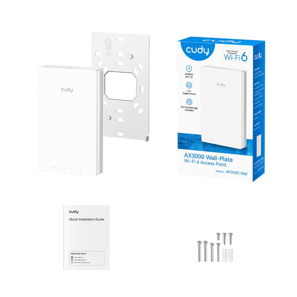 Cudy AP3000 Wall Встраиваемая в стену гигабитная точка доступа Wi-Fi 6 AX3000
