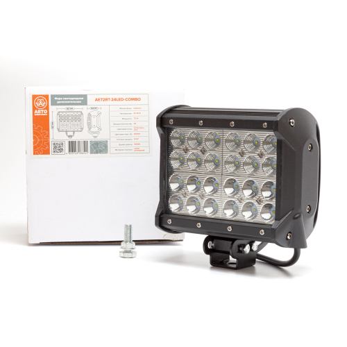 Фара светодиодная дополнительная, прямоугольная 167*93*167, комбинированный свет (направленный/рассеянный), 24 диода, крепление по центру, 72 Вт, 10-30 В