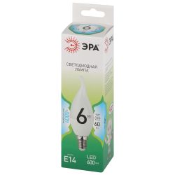 Лампа светодиодная ЭРА GREEN LINE LED BXS-6W-840-E14 GL 6Вт свеча на ветру яркий белый свет E14