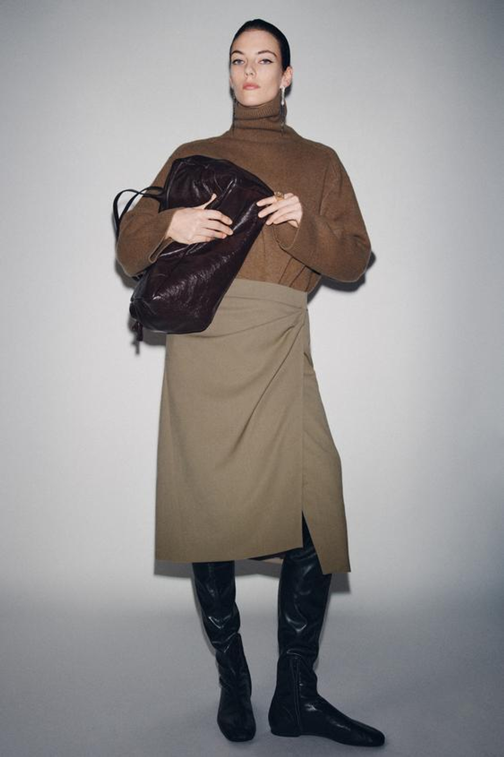 ZARA СТРУЯЩАЯСЯ ЮБКА-ПАРЕО — ZW COLLECTION, СЕРО-КОРИЧНЕВЫЙ