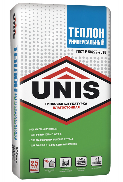 Штукатурка UNIS ТЕПЛОН УНИВЕРСАЛЬНЫЙ гипсовая влагостойкая   25 кг