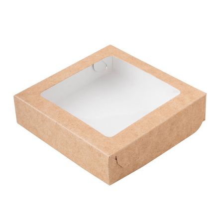 Коробка для печенья 12*12*3 см, крафт с окном