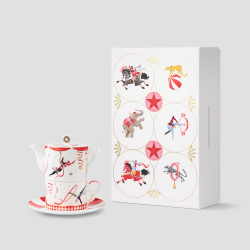 Набор Farforite «Цирковое представление»: чайник-эгоист 300 мл и чайная пара 250 мл в подарочной коробке