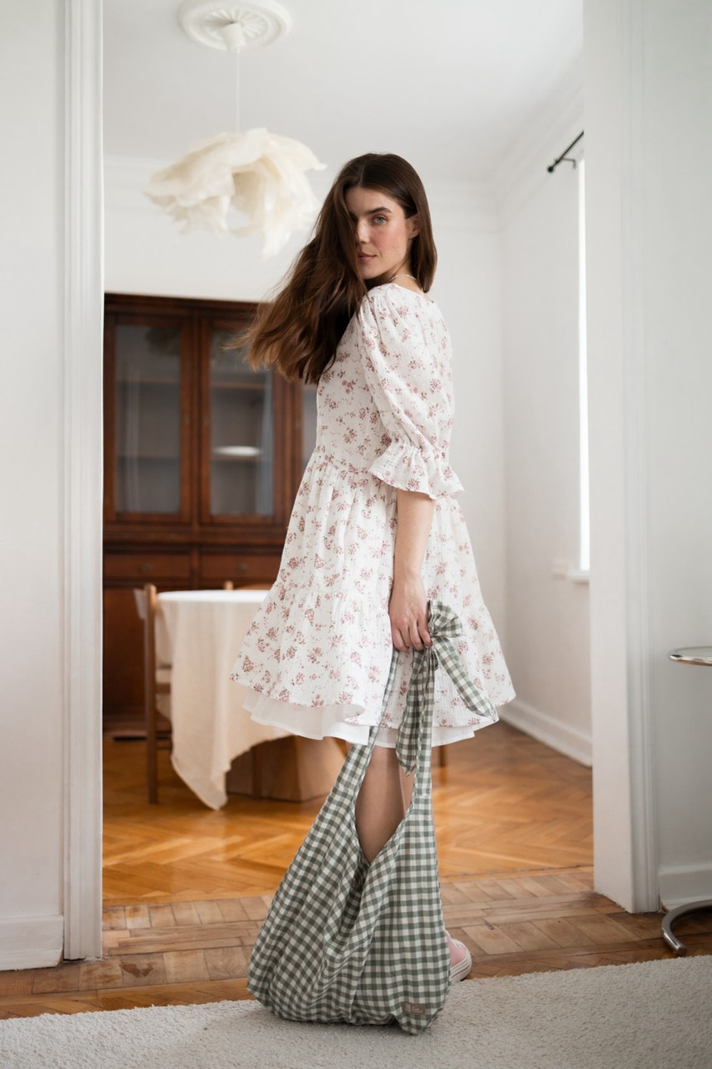 Платье Милана из муслина для беременных и кормящих, Айвори с цветами