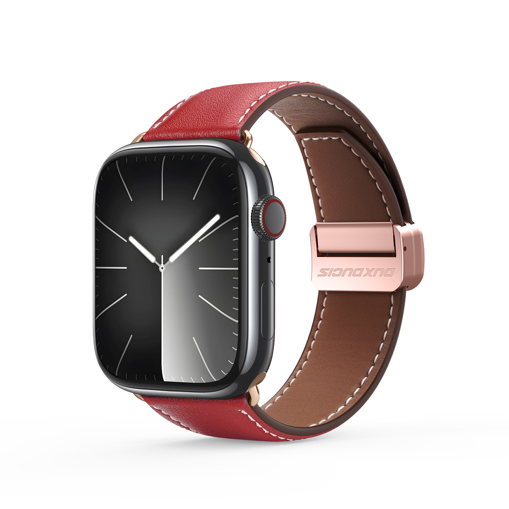 Ремешок из натуральной кожи красного цвета от Dux Ducis для смарт часов Apple Watch 42, 44, 45, 46, 49мм, серия YA Series