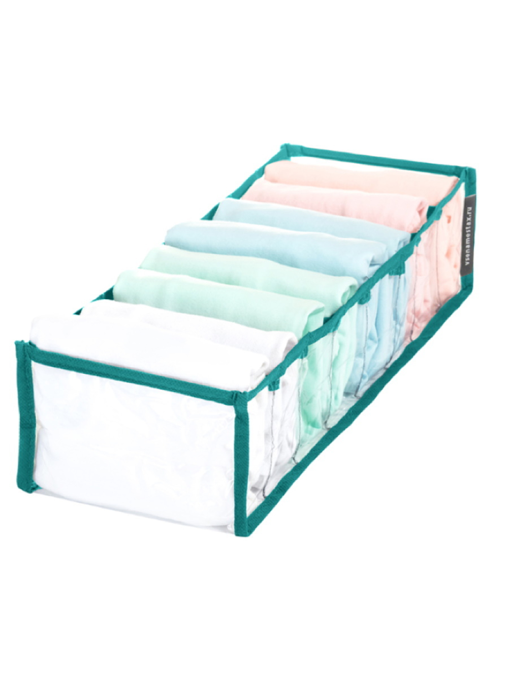 Органайзер прозрачный 40х15х10 см, 8 ячеек, Бирюзовый