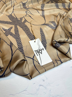 Плательно-блузочный атласный шелк (Max Mara, 100%шелк, Карамельно-бежевый фон/крупные контурные тюльпаны, 138)